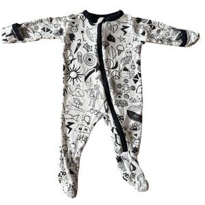 Kickee Pants Bamboo Zipper Footie NB Black White Print Sleeper